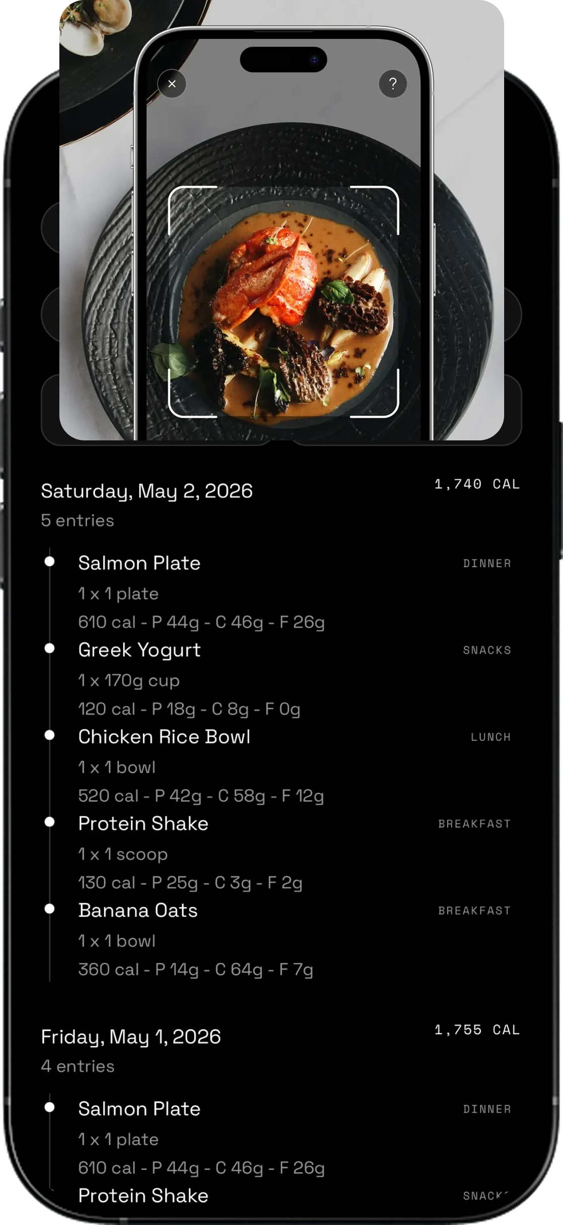 Kabi food photo scan and editable nutrition log